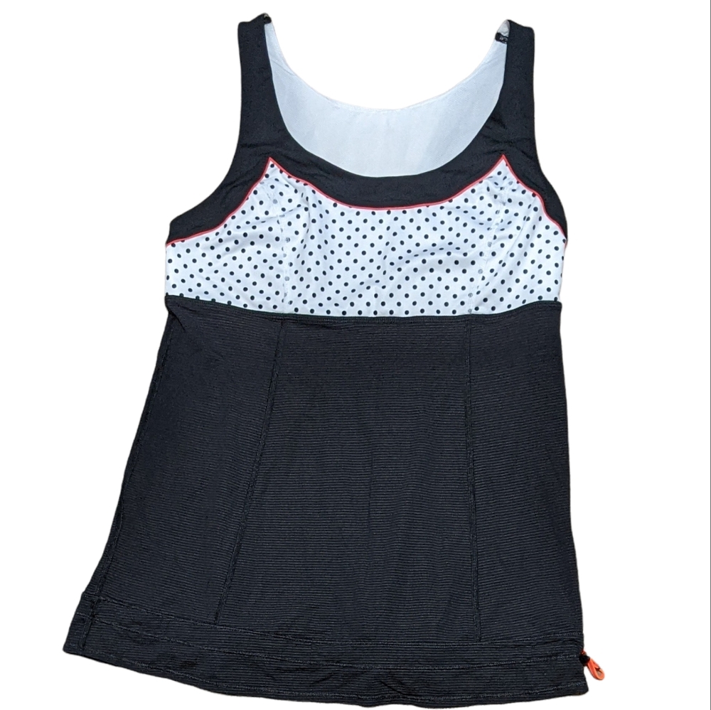 lululemon athletica Black White Polka Dot Tank Top with Pink Trim